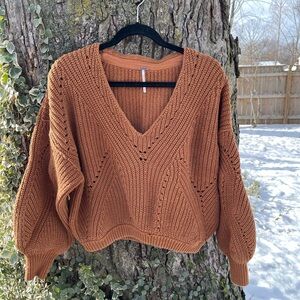 Free People Women's V-Neck Sweater in Brown